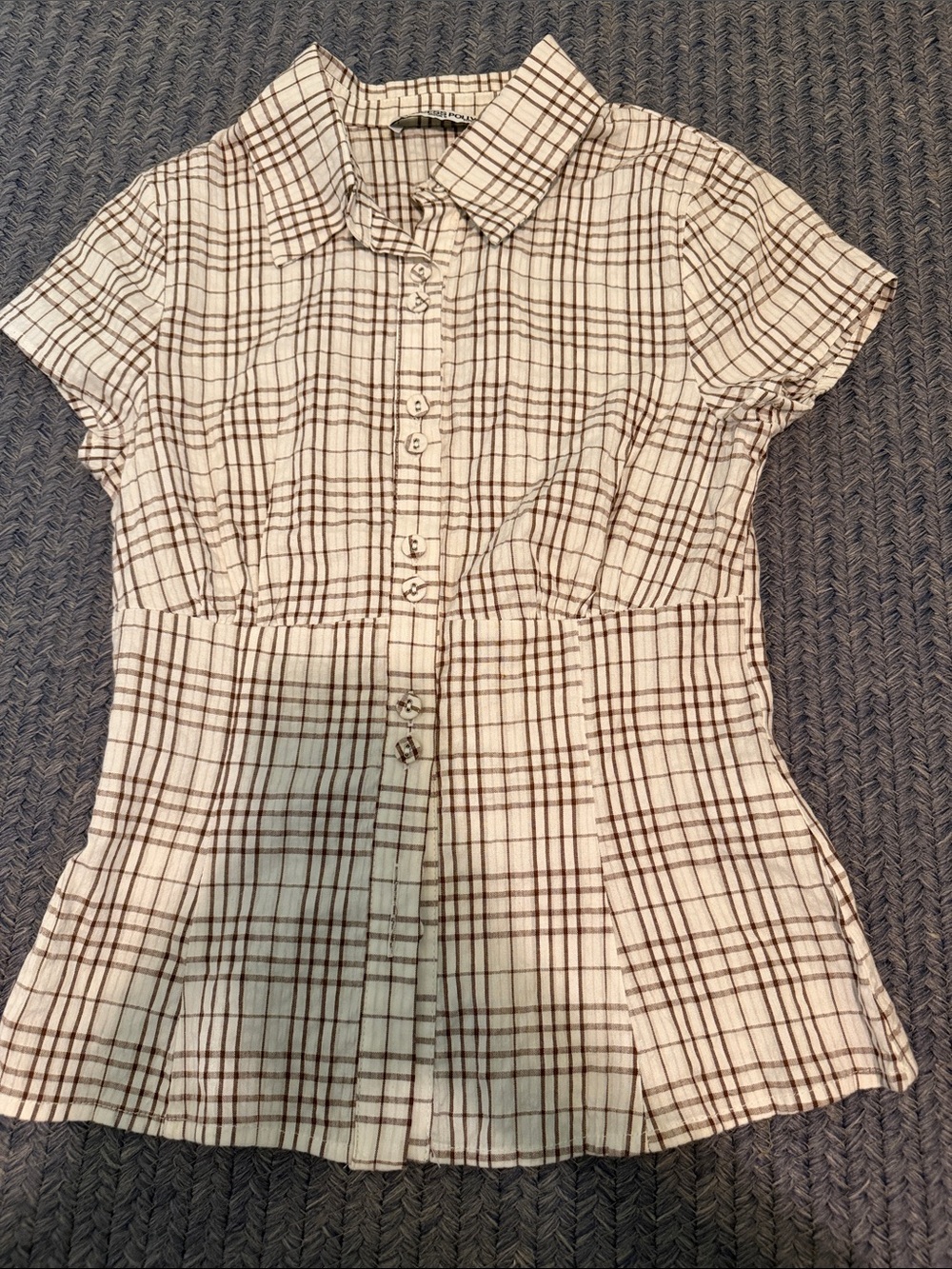Princess Polly Cream and Brown Plaid Button-Up Blouse
